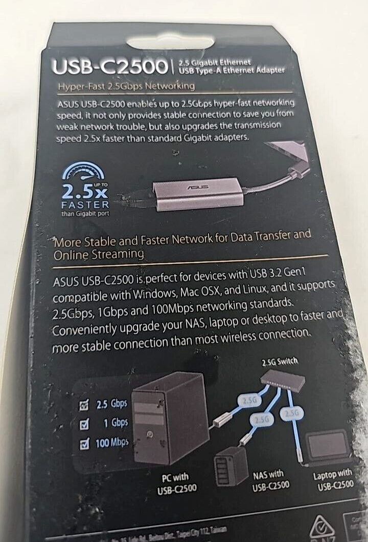 Asus USB Type A Ethernet Adapter Wired LAN Hyper Fast Networking 2.5 Gigabit