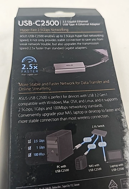 Asus USB Type A Ethernet Adapter Wired LAN Hyper Fast Networking 2.5 Gigabit