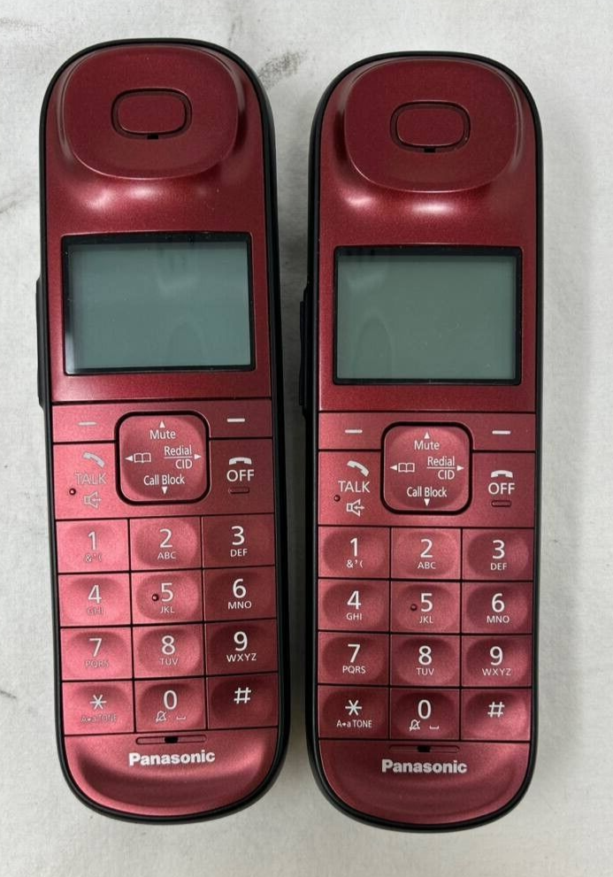 Panasonic Landline Telephone Expandable Cordless Answering Machine 2 Handset Red