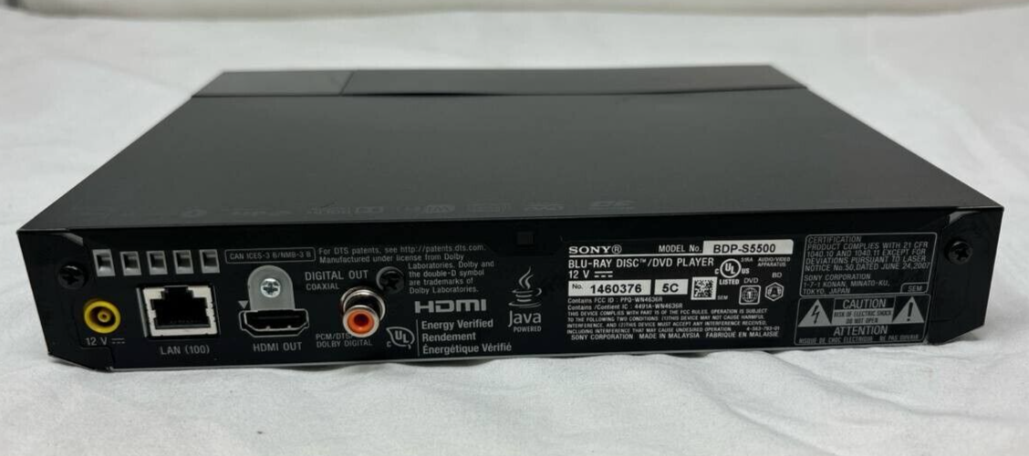 Sony BDP-S5500 3D Blu-Ray DVD Player 1080P USB HDMI Streaming Dolby Digital