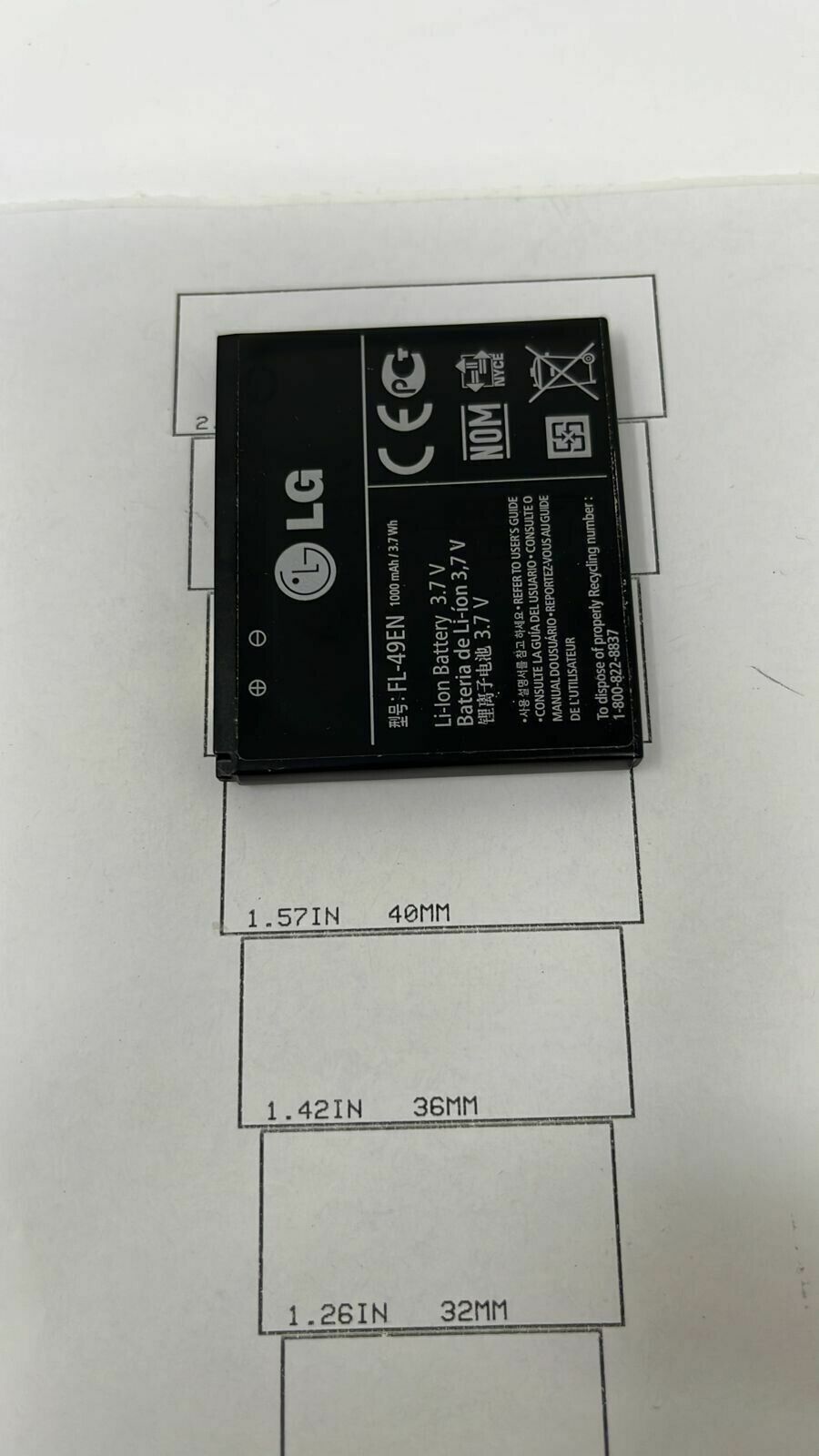 Battery FL-49EN For LG 530G Phone Replacement Original Part OEM 1000mAh 3.7V