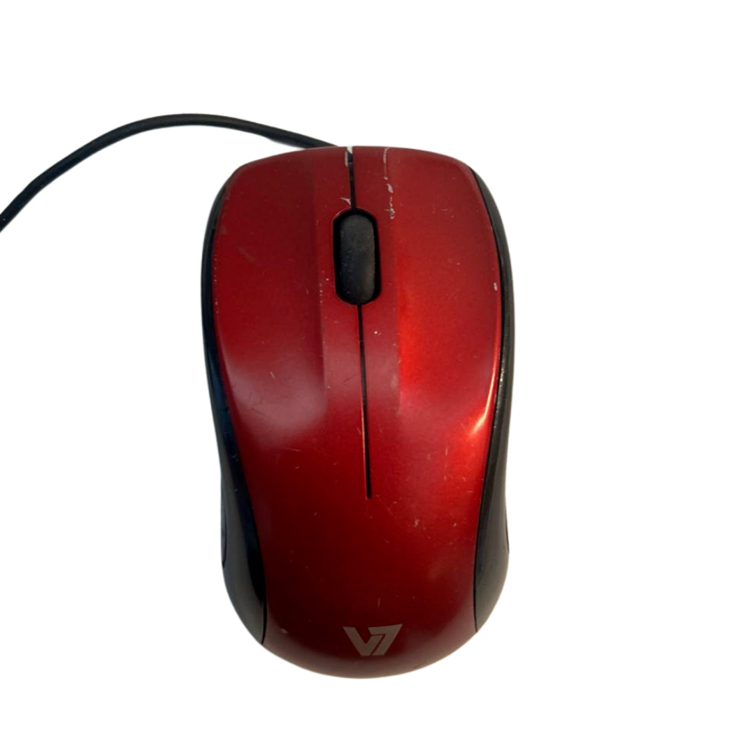 V7 USB Optical Mouse MV3010 Full Size Wired Plug and Play 3 Button Red OEM