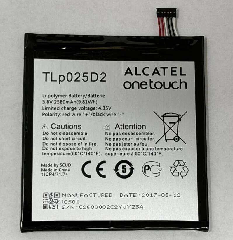 Alcatel TLp025D2 Smartphone Battery for Pixi 4 8050D 2580mAh 3.8V 9.81 W