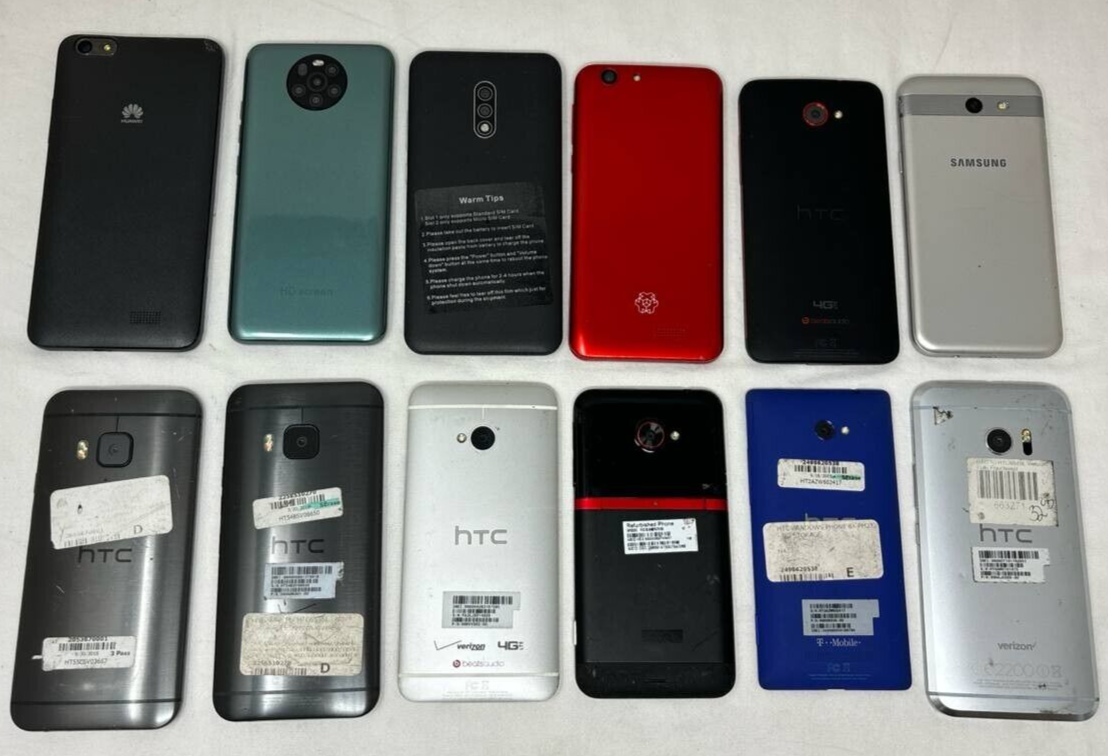 Lot of 12 HTC 10 Droid Evo One M9 Samsung J3 OnePlus 7 H892L WHOLESALE Untested