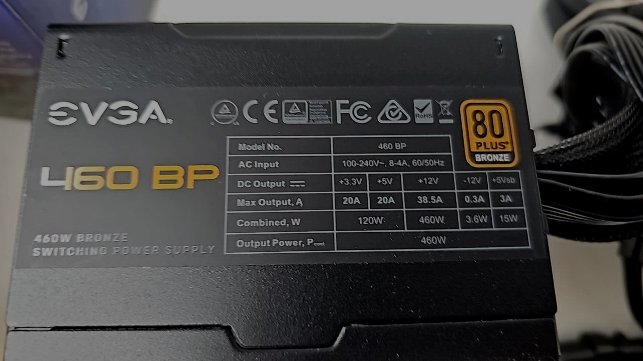 EVGA 460 BP 80+ Bronze Power Supply for Computer 24 Pin 120mm Fan Original 460W