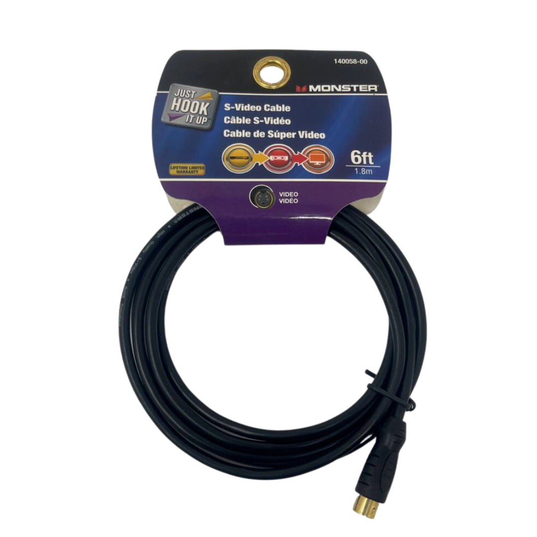 Monster S-Video Cable 6ft Just Hook It Up Mini Din 4 Pin TV Wire RCA 1.8M