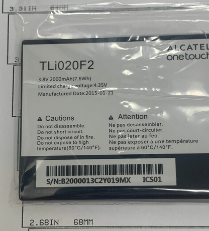 Battery TLi020F2 For Alcatel One Touch Fierce 2 7040N Pop C7 7041 7040 A574 A520