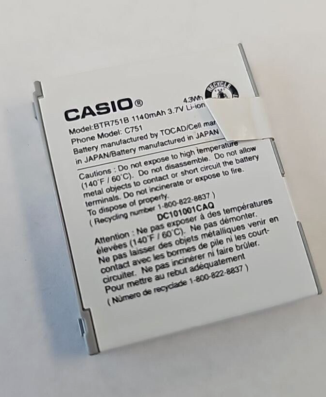 Casio BTR751B Replacement Battery 1140mAh for GzOne Ravine C751 Flip Phone