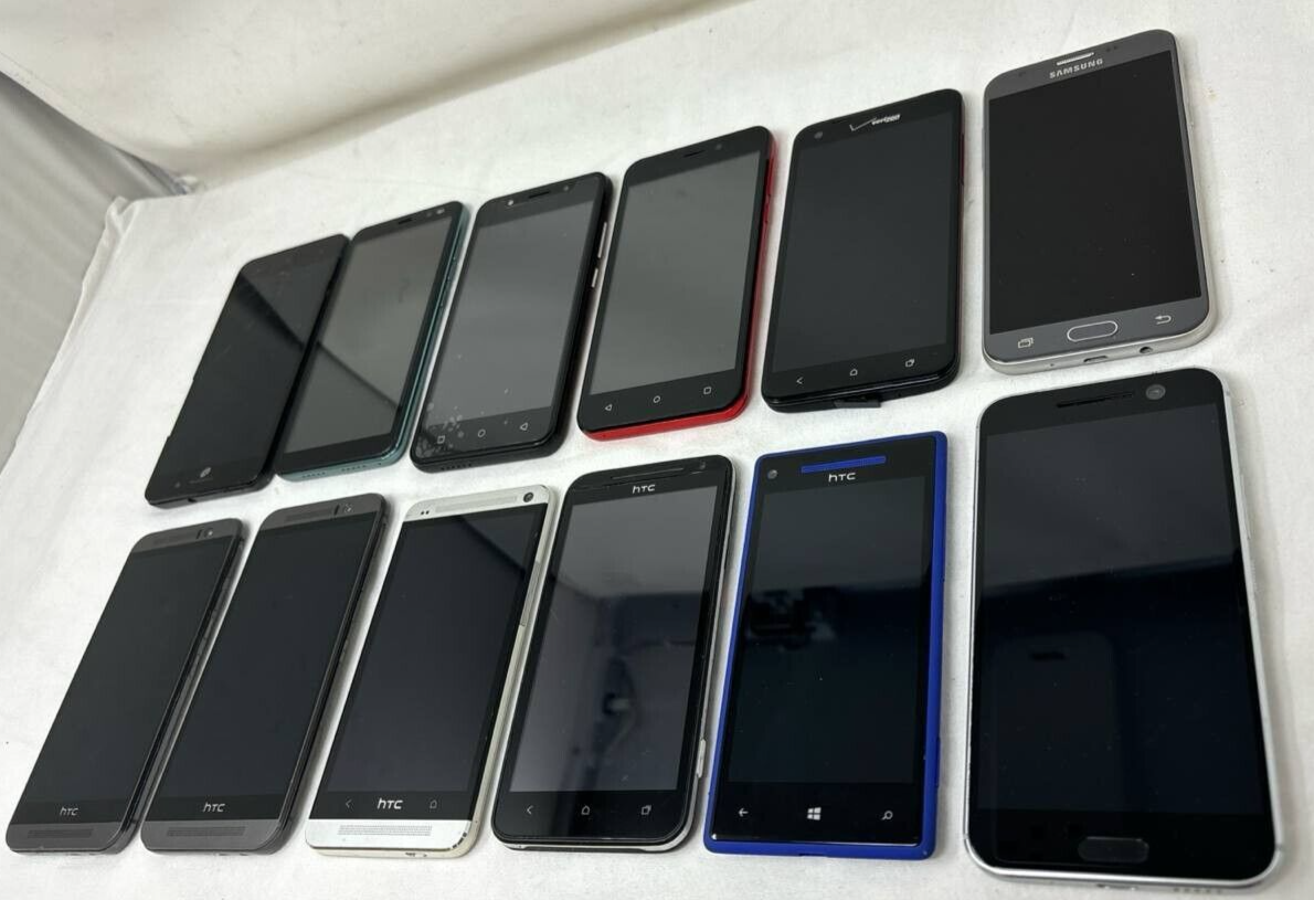 Lot of 12 HTC 10 Droid Evo One M9 Samsung J3 OnePlus 7 H892L WHOLESALE Untested