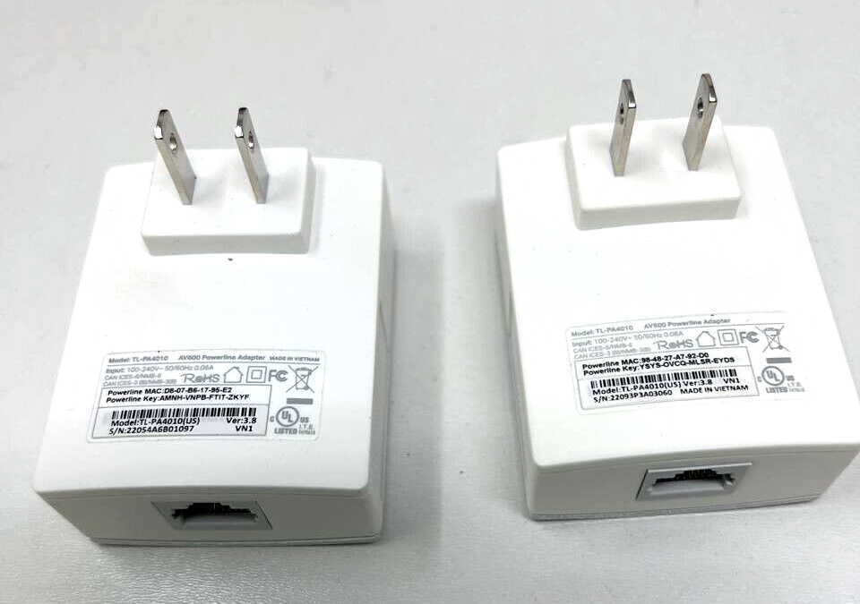 TP Link Nano Powerline Ethernet Power Adapter TL-PA4010 V2 Pair Kit AV600 White