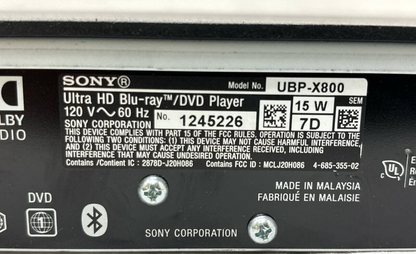 Sony UBP-X800 4K Ultra HD Blu-Ray Disc Player Bluetooth HDMI WiFi Dolby Atmos