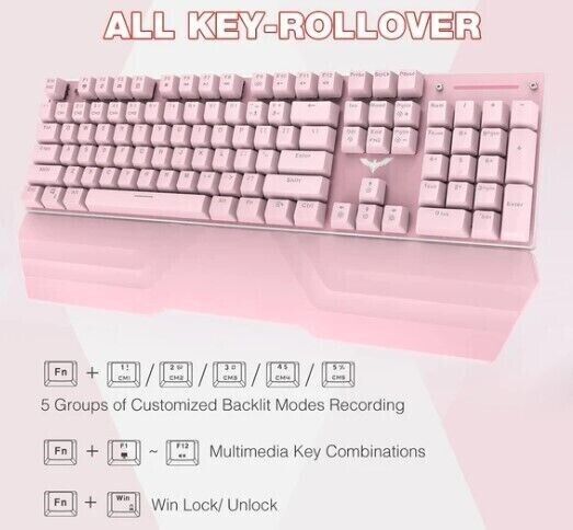 Havit Wired Mechanical Gaming Keyboard & Mouse Set Programmable Pink GIRLY