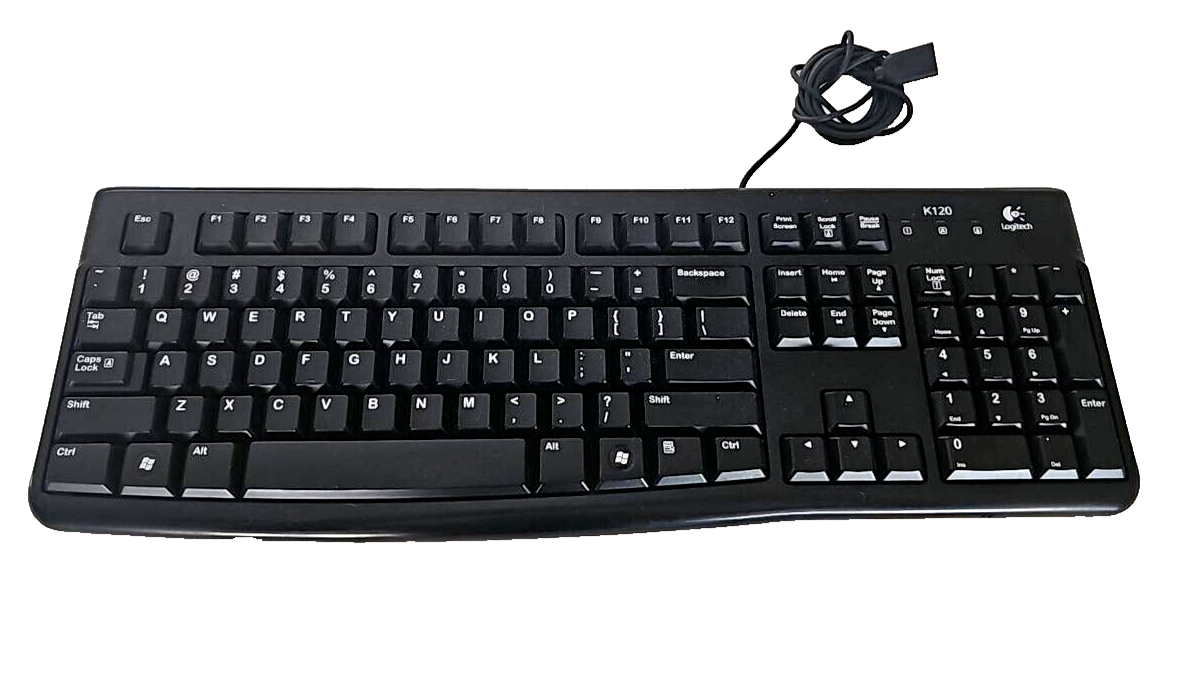 Logitech K120 Wired USB Membrane Keyboard Basic Full Size 105 Keys Black for PC