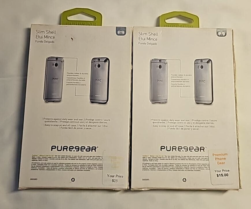 Lot of 2 Puregear Hard Cases for HTC One M8 & M9 Clear Slim Shell Back Cover