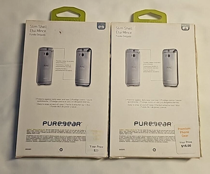 Lot of 2 Puregear Hard Cases for HTC One M8 & M9 Clear Slim Shell Back Cover