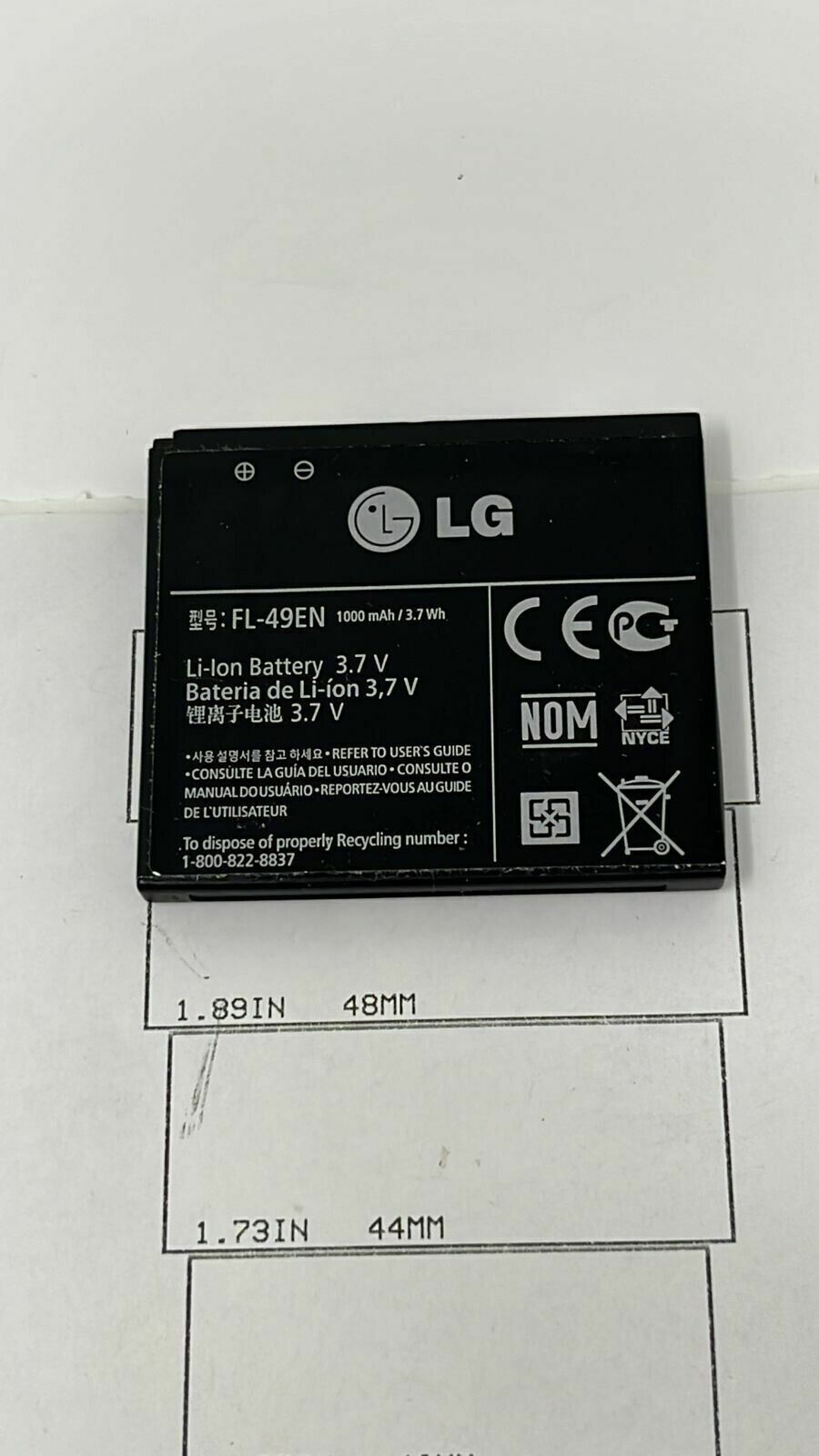 Battery FL-49EN For LG 530G Phone Replacement Original Part OEM 1000mAh 3.7V