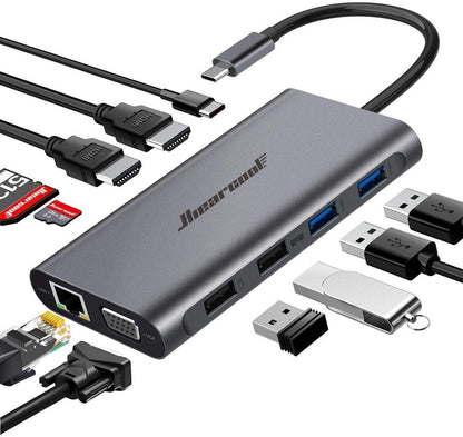 Hiearcool USB C 11 In 1 Hub Pro Triple Display Ports Adapter Docking Station