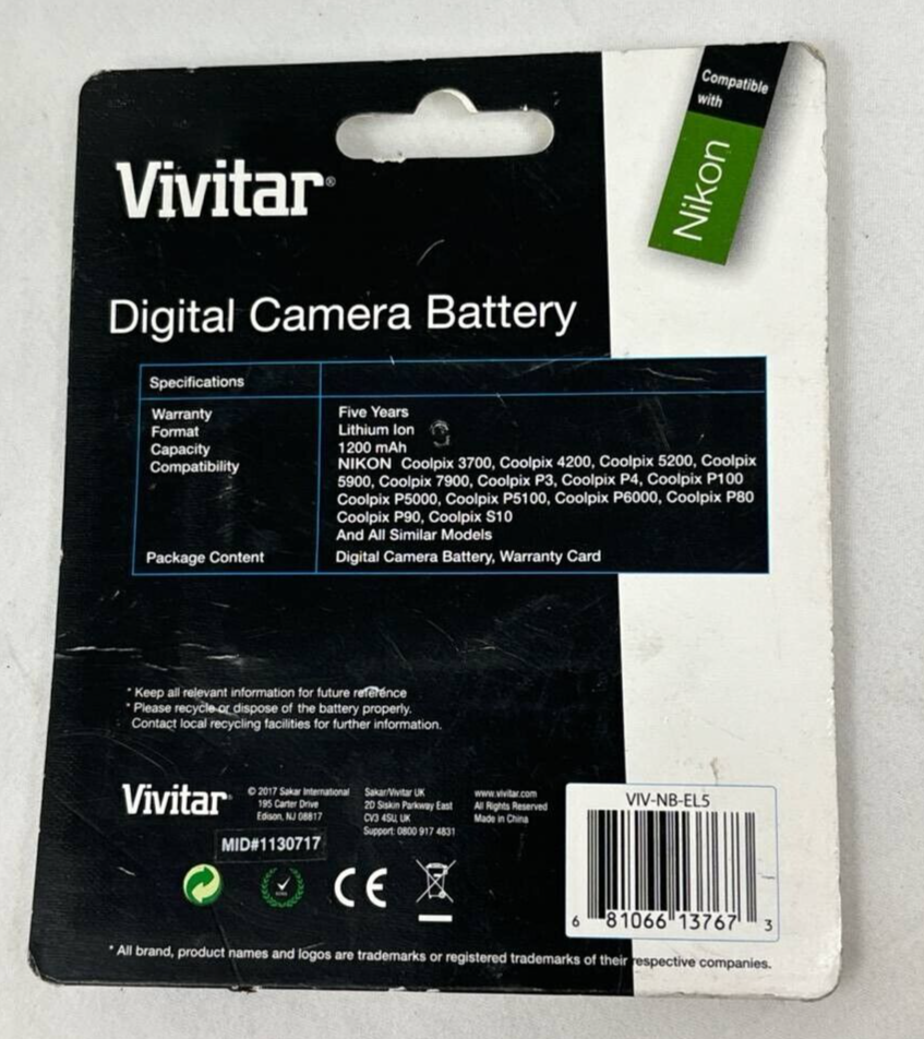 Vivitar NB-EL5 Digital Camera Battery For Nikon Coolpix P80 P90 P100 P500 P510