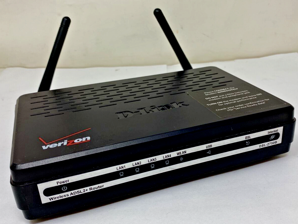 Verizon D-Link Wireless ADSL2+ Router 4 Port Ethernet High Speed Modem DSL2750B