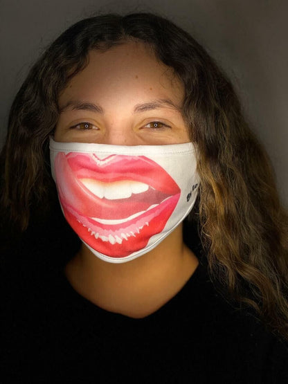 Reusable 3 Lay Protective Face Mask Animated Smile Open Mouth Tong Out for Kids