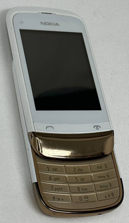 Nokia C2-02 Touch Screen Slider Smartphone White Gold 2MP Bluetooth GSM rare