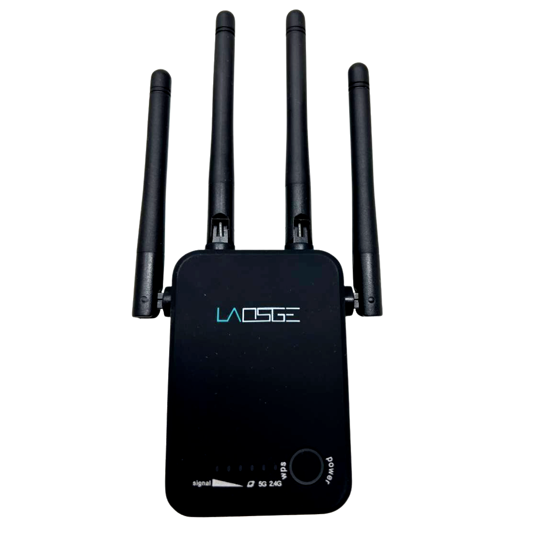 Laosge Dual Band WiFi Extender Signal Booster 1200 Mbps Amplifier Ethernet Black