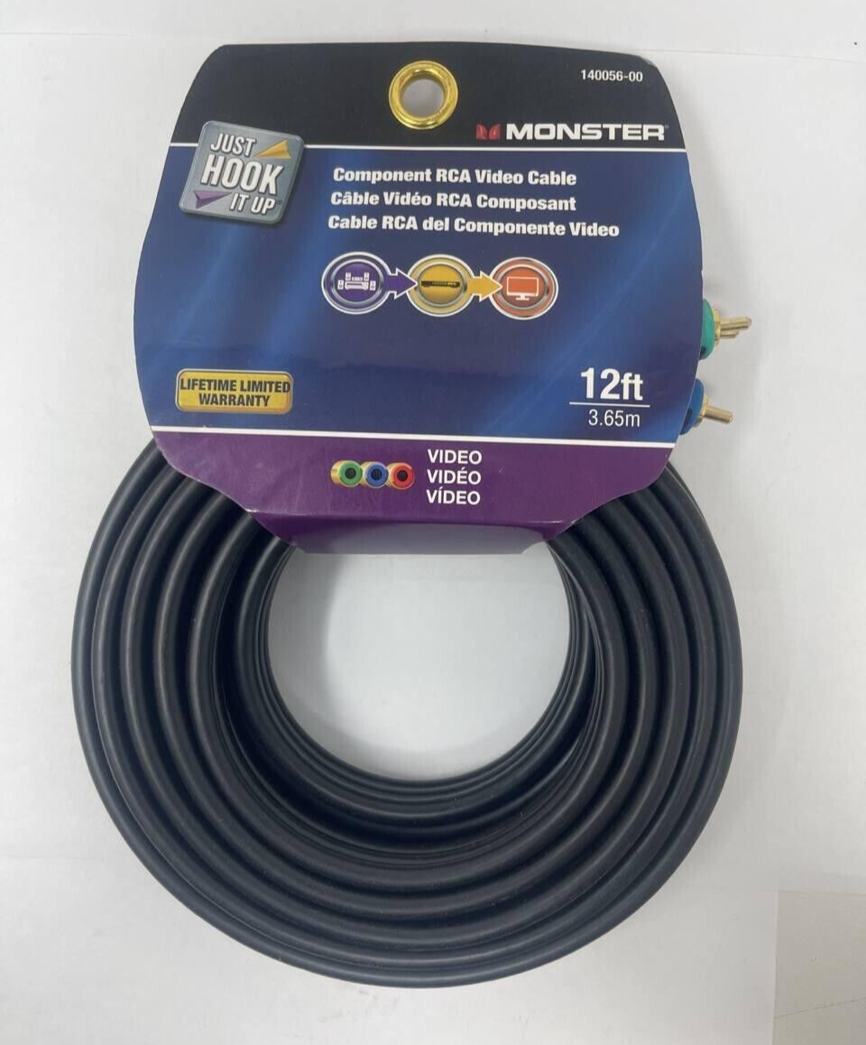 Monster RCA Component Video RGB Cable 12ft  Just Hook It Up High Quality Thick