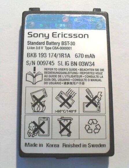 Battery BST-30 BST30 For Sony Ericsson T226 T290 T237 T230 Z500 K700 Z200 OEM