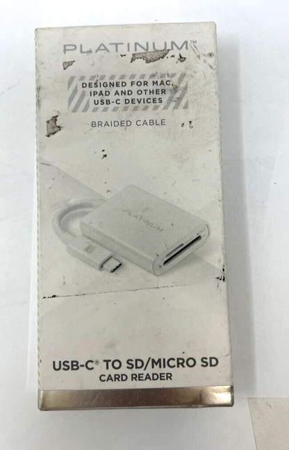 Platinum USB C to SD and microSD Card Reader Adapter for iMac iPad Windows White