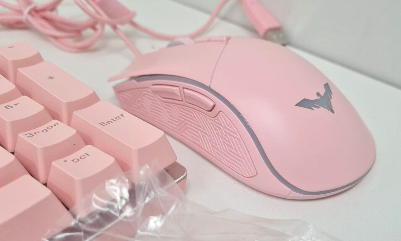 Havit Wired Mechanical Gaming Keyboard & Mouse Set Programmable Pink GIRLY