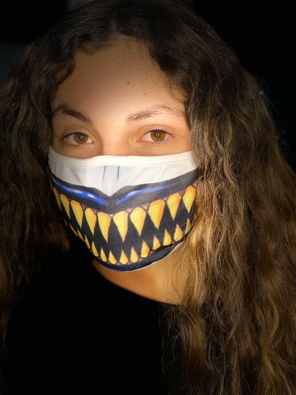 Reusable Face Mask Shark teeth Metallic Creepy Scary Real Look Light Revers