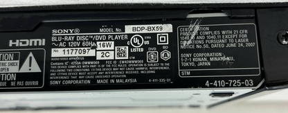 Sony BDP-BX59 3D DVD Blu-Ray Disc Player 1080p WiFi HDM USB Wireless Streaming