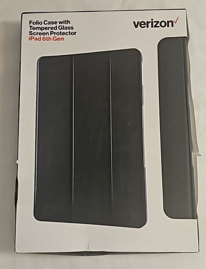 Verizon Folio Case & Tempered Glass Combo for iPad 5th 6th Gen 9.7 In Black