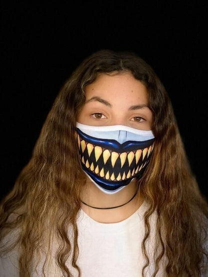 Reusable Face Mask Shark teeth Metallic Creepy Scary Real Look Light Revers