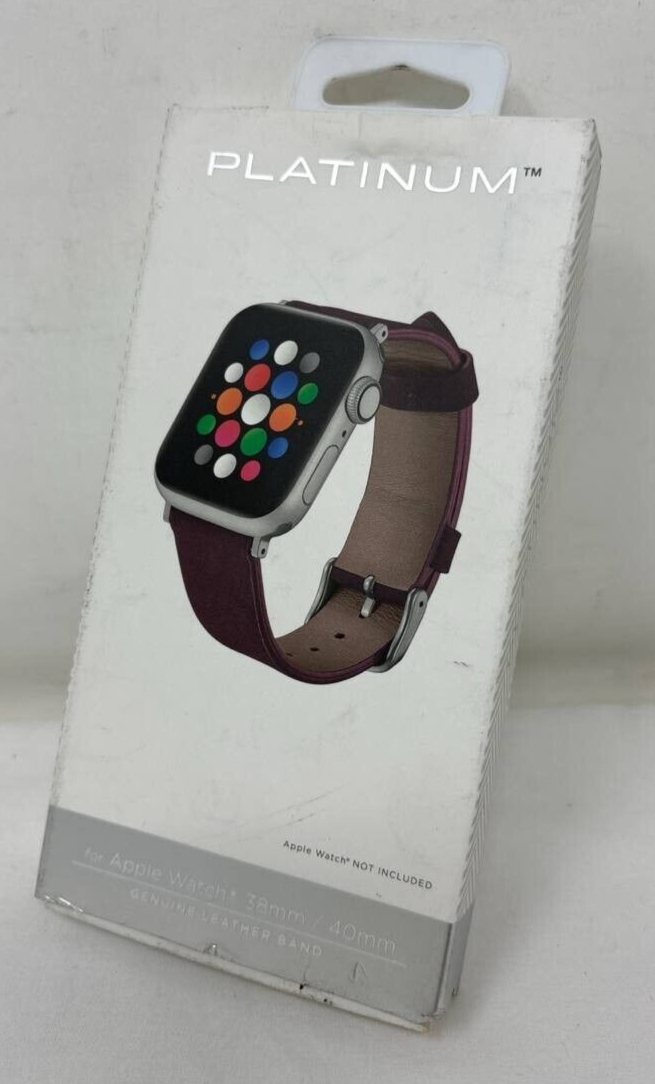 Platinum Soft Leather Watch Strap for Apple Watch 38mm and 40mm Maroon Original