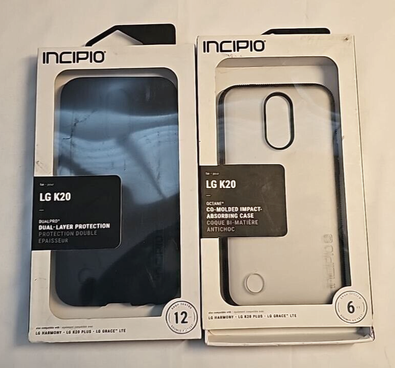 2 Lot Incipio Octane Hard Case for LG K20 Plus Harmony Grace LTE Black Clear