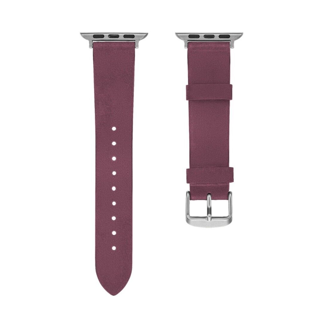 Platinum Soft Leather Watch Strap for Apple Watch 38mm and 40mm Maroon Original