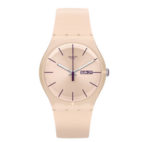 Swatch Rose Rebel Unisex Watch Day Date Silicone Strap 41mm Water resistant