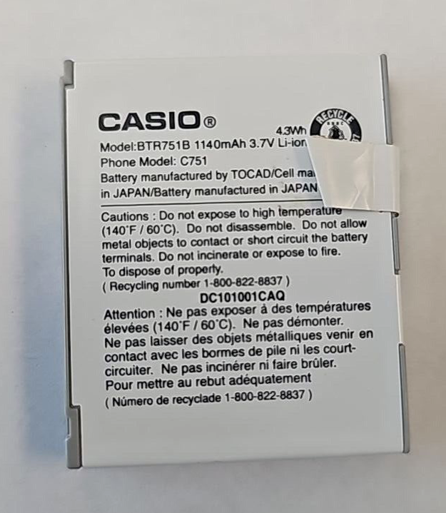 Casio BTR751B Replacement Battery 1140mAh for GzOne Ravine C751 Flip Phone