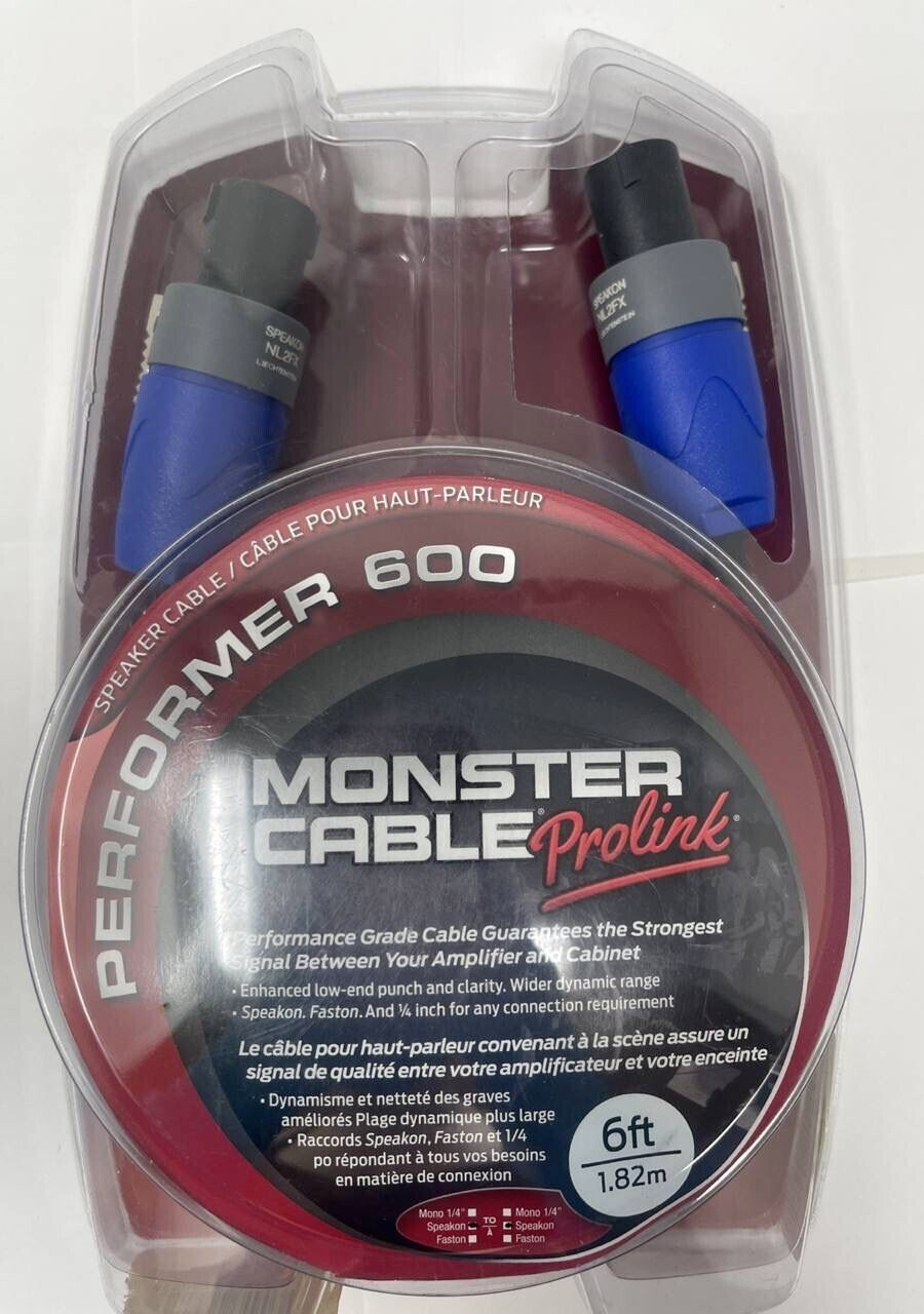 Monster Cable Performer 600 Speakon Speaker P600 S-6SP Instrument Cable 6ft OEM