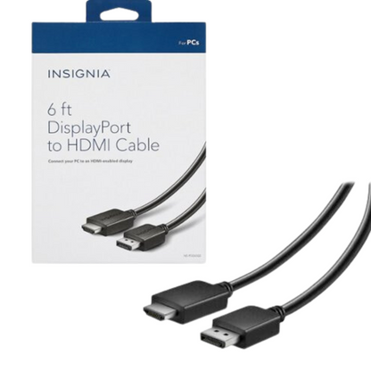 Insignia Display Port to HDMI Type A Cable 4k Ultra HD Port Adapter 6ft Black