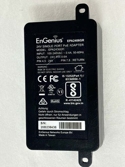 Engenius Gigabit 24V Single Port Proprietary PoE Injector Adapter EPA2406GR