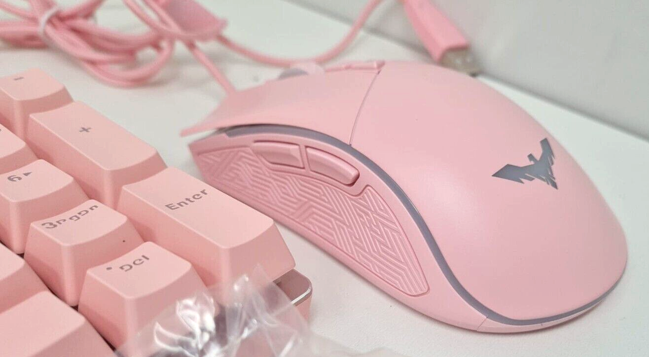 Havit Wired Mechanical Gaming Keyboard & Mouse Set Programmable Pink GIRLY