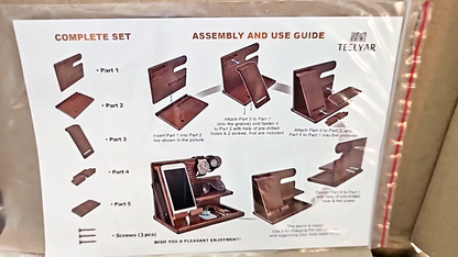Teslyar Wood Phone Desk Station Keys Watch Holder Docking Stand Hooks Organize