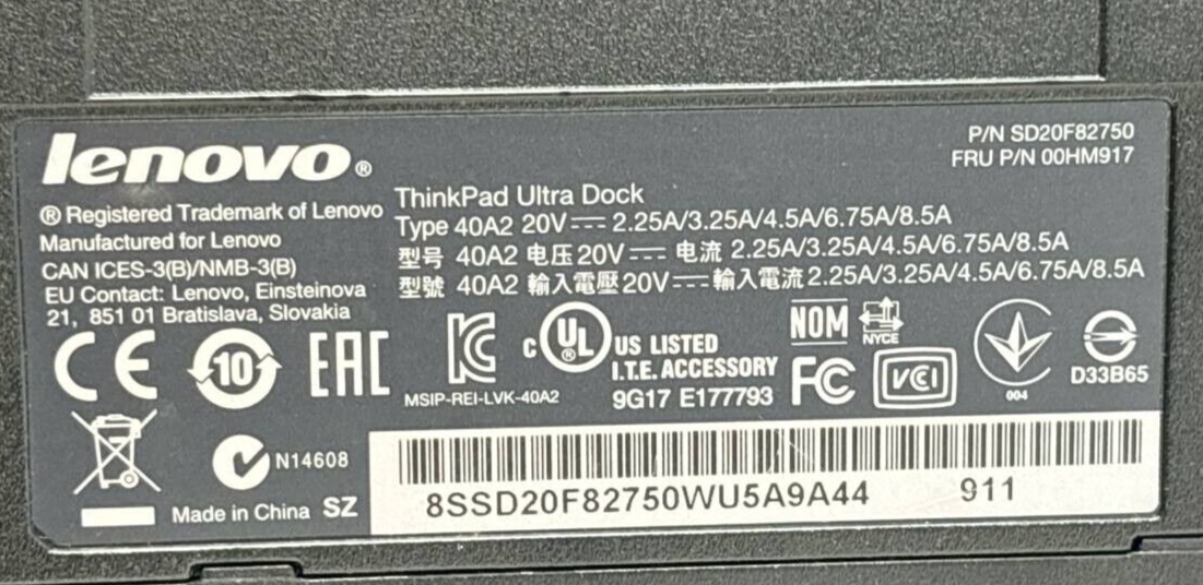 Lenovo ThinkPad Type 40A2 Docking Station 00HM917 For X240 X250 X260 T440 T460