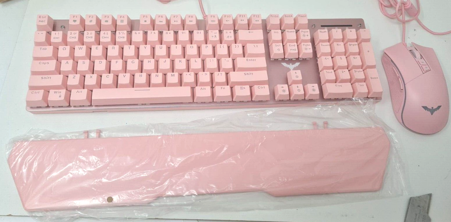 Havit Wired Mechanical Gaming Keyboard & Mouse Set Programmable Pink GIRLY