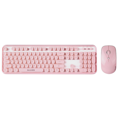 Sades V2020 Wireless Keyboard and Mouse Combo With Round Keycaps 2.4GH Pink wow