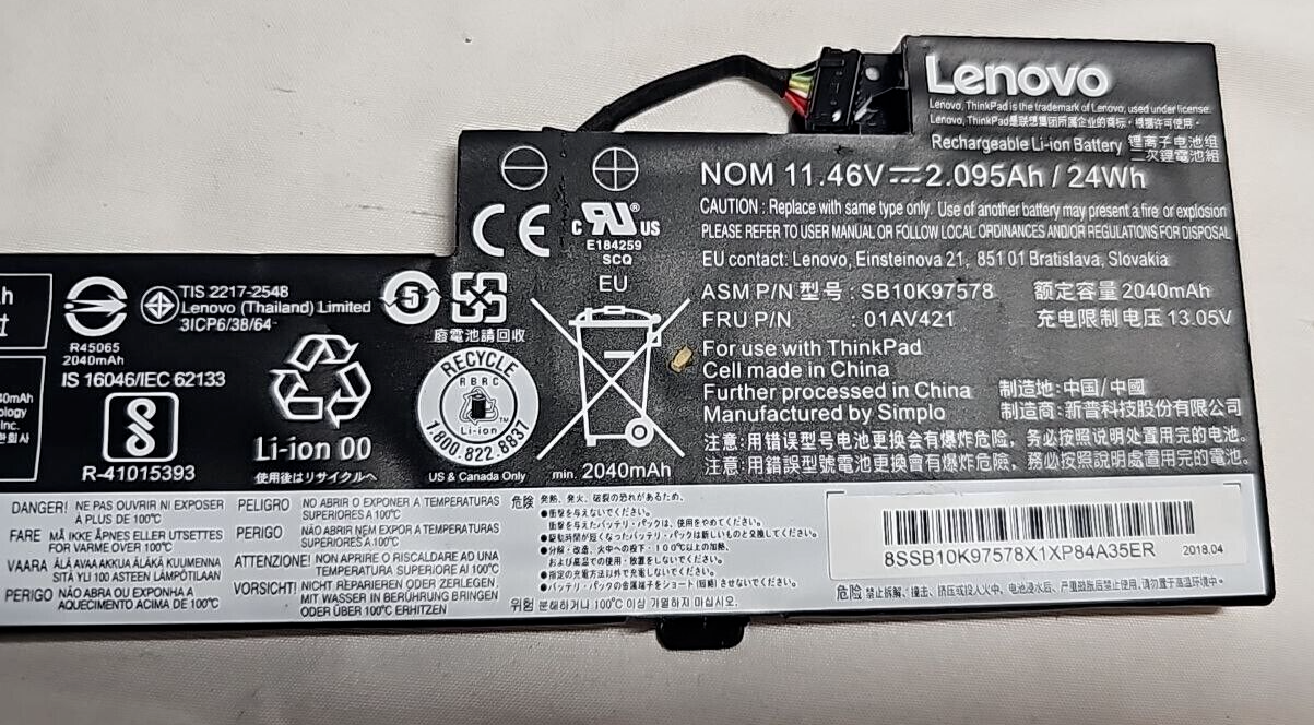 Lenovo Rechargeable Li-Ion Laptop Battery for Lenovo ThinkPad T470 T480 A475