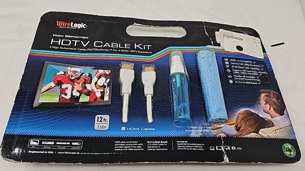 WireLogic HDTV Cable 12ft High Speed HDMI Definition Performance CleanScreen Kit