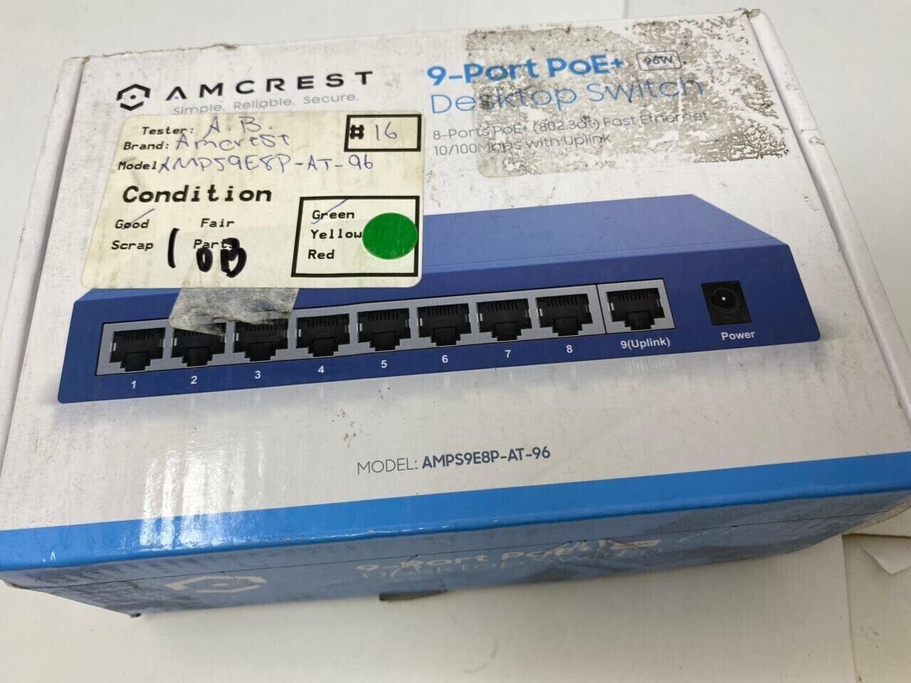 Amcrest Power Over Ethernet Switch Plug Play Desktop 9 Port PoE+ Gigabit 96W Hub